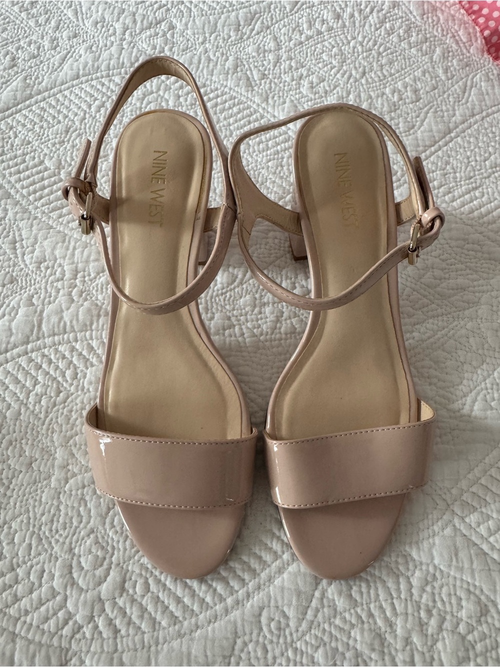 Nine West Blush Patent Slingback Block Heel Sandals